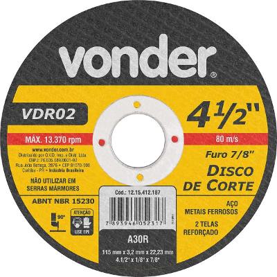 Disco De Corte 114,3x3,0x22,22 2 Telas Para Aço Carbono Vdr0