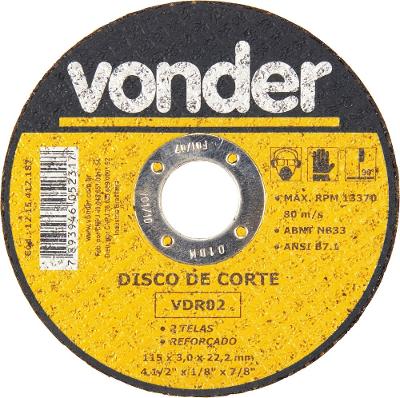 Disco Corte 114,3x3,0x22,22 2 Telas Aço Carbono Vdr0 Vonder