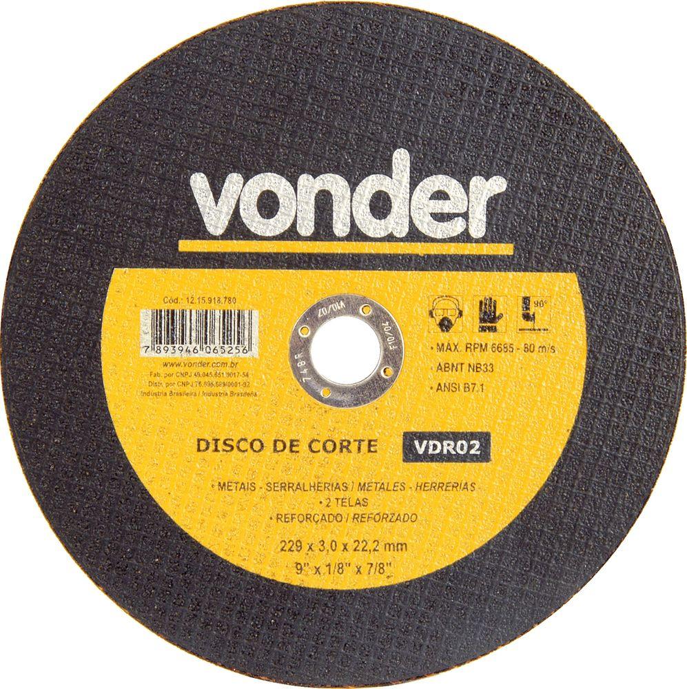 Disco Corte 228,6x3,0x22,22 2 Telas Aço Carbono Vdr0 Vonder - 1