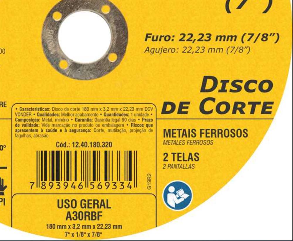 Disco de Corte 180,0X3,2X22,23 DCV Vonder - 2