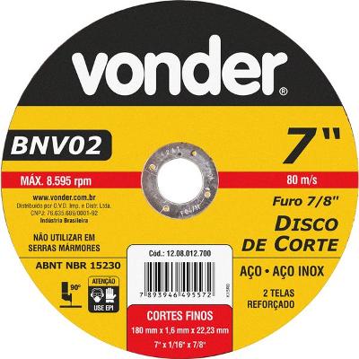 Disco De Corte 180,0x1,6x22,23 2 Telas Para Aço Carbono E In