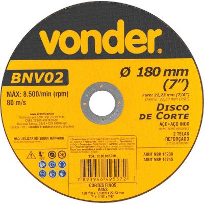 Disco De Corte 180,0x1,6x22,23 2 Telas Para Aço Carbono E In