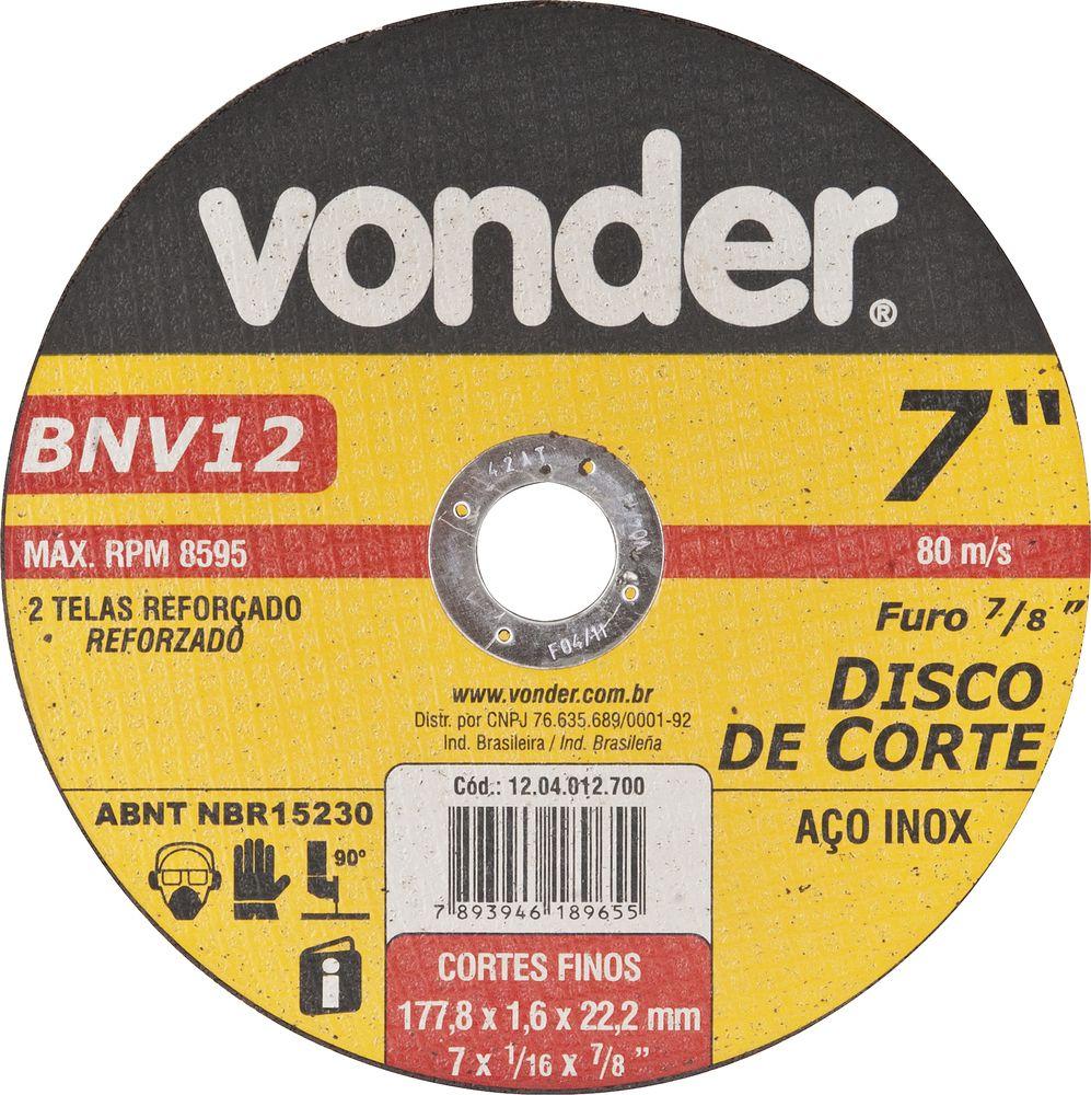 Disco Corte 177,8x1,6x22,22 2 Telas Aço Carbono E In Vonder - 1