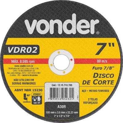 Disco De Corte 177,8x3,0x22,22 2 Telas Para Aço Carbono Vdr0