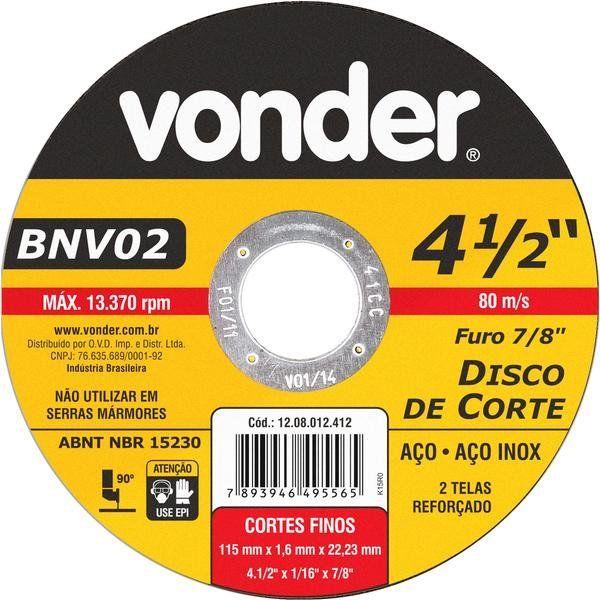Disco Corte 115,0x1,6x22,23 2 Telas Aço Carbono E In Vonder - 1