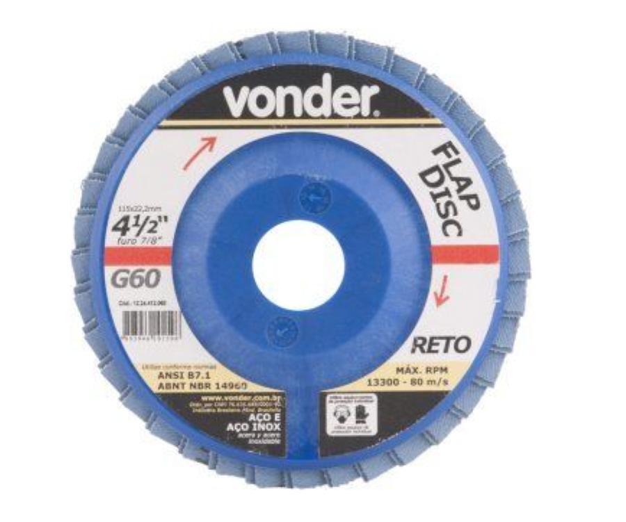 Flap disc 4.1/2" g120 costado pvc reto inox Vonder - 1