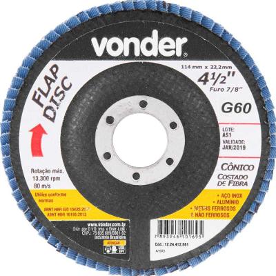 Flap disc 4.1/2" g60 costado fibra cônico inox Vonder