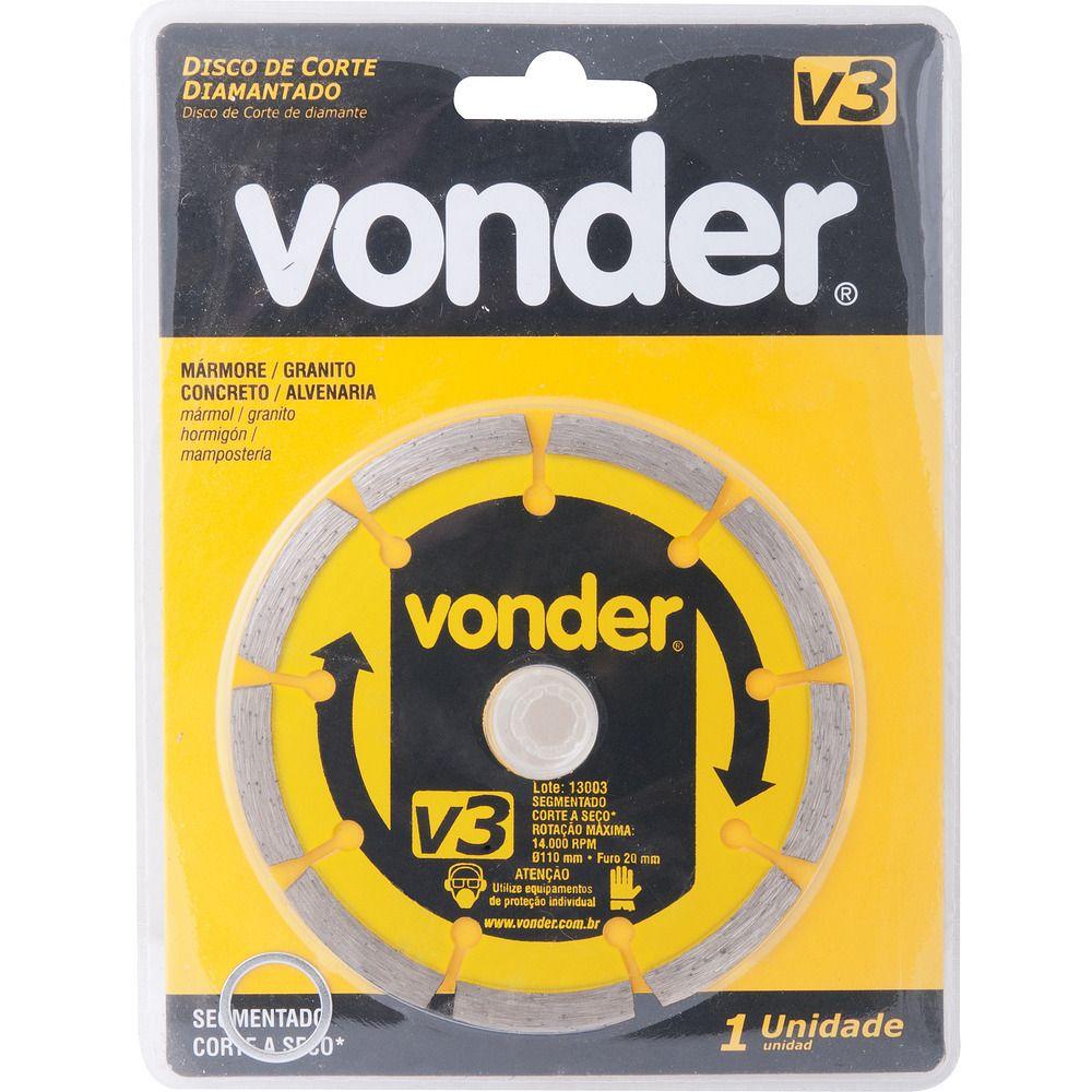 Disco diamantado 110mm segmentado furo 20mm v3 Vonder - 2