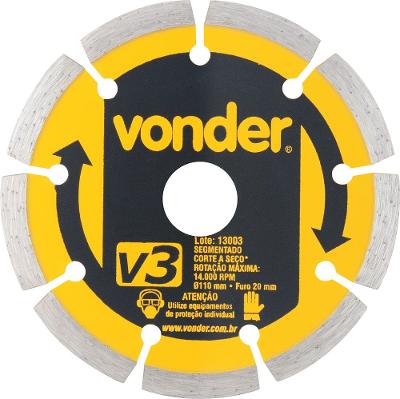 Disco diamantado 110mm segmentado furo 20mm v3 - Vonder