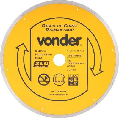 Disco diamantado 250mm contínuo furo 25mm xld Vonder