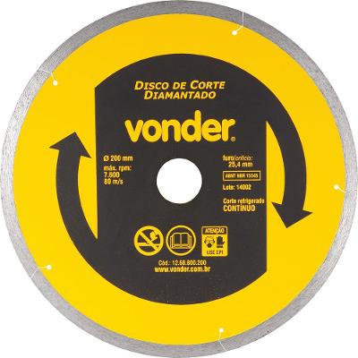 Disco diamantado 200mm contínuo furo 25mm xld - Vonder