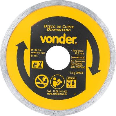 Disco Diamantado 110mm E1 Furo 22 - Vonder