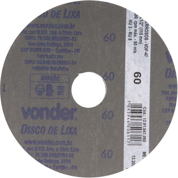 Disco lixa fibra 115mm g60 dvf47 10 peças Vonder - 3