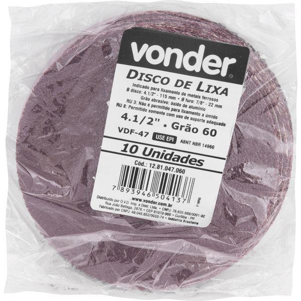 Disco lixa fibra 115mm g60 dvf47 10 peças Vonder - 4