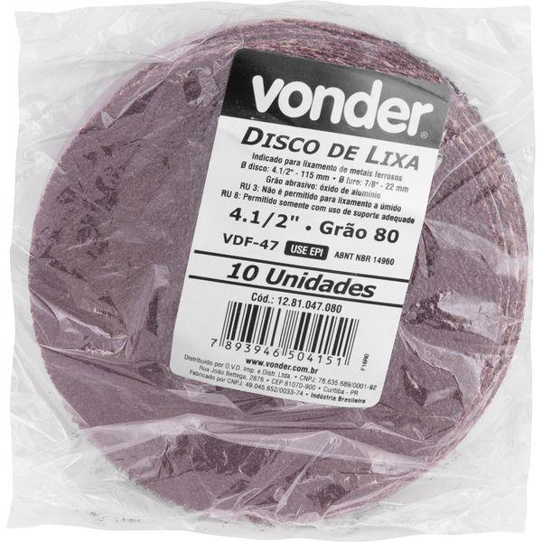 Disco lixa fibra 115mm g80 dvf47 10 peças Vonder - 4