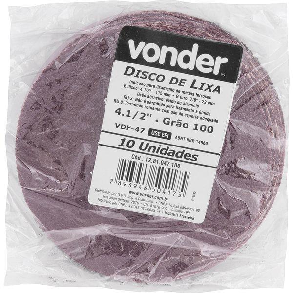 Disco lixa fibra 115mm g100 dvf47 10 peças Vonder - 4