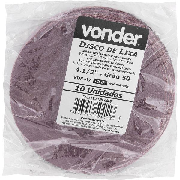 Disco lixa fibra 115mm g50 dvf47 10 peças Vonder - 4