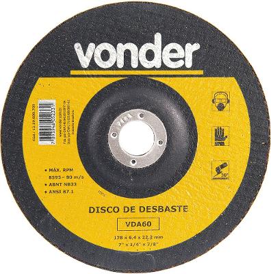 Disco De Desbaste 177,8x6,4x22,22 Para Aço Carbono Vda60 - V