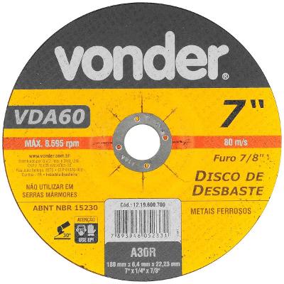 Disco De Desbaste 177,8x6,4x22,22 Para Aço Carbono Vda60 - V