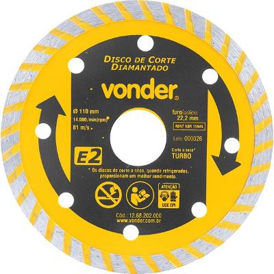Disco Diamantado 110mm E2 Furo 22 Vonder
