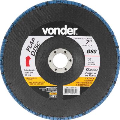 Flap disc 7" g60 costado fibra cônico inox Vonder