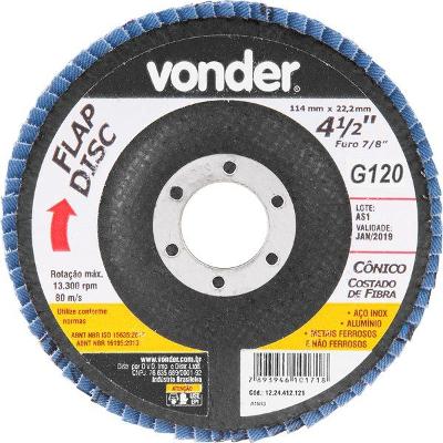 Flap Disc 4.1/2  G120 Costado Fibra Cônico Para Aço Carbono 