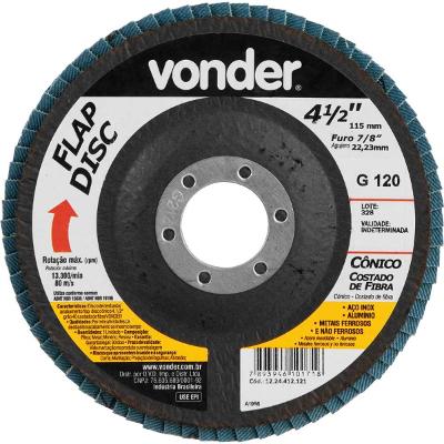 Flap Disc 4.1/2  G120 Costado Fibra Cônico Para Aço Carbono 