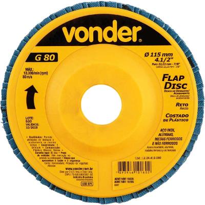 Flap disc 4.1/2" g80 costado pvc reto p/ aço carbono e inox