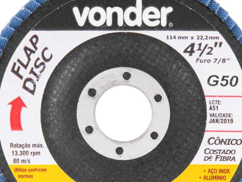 Flap disc 4.1/2" g50 costado fibra cônico inox Vonder - 3
