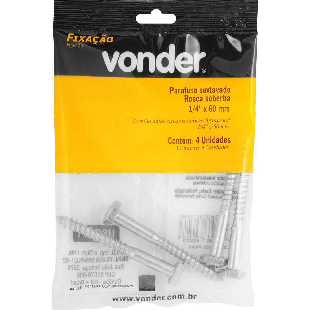 Parafuso Sextavado Rosca Soberba 1/4''x60mm 4 peças Vonder - 3
