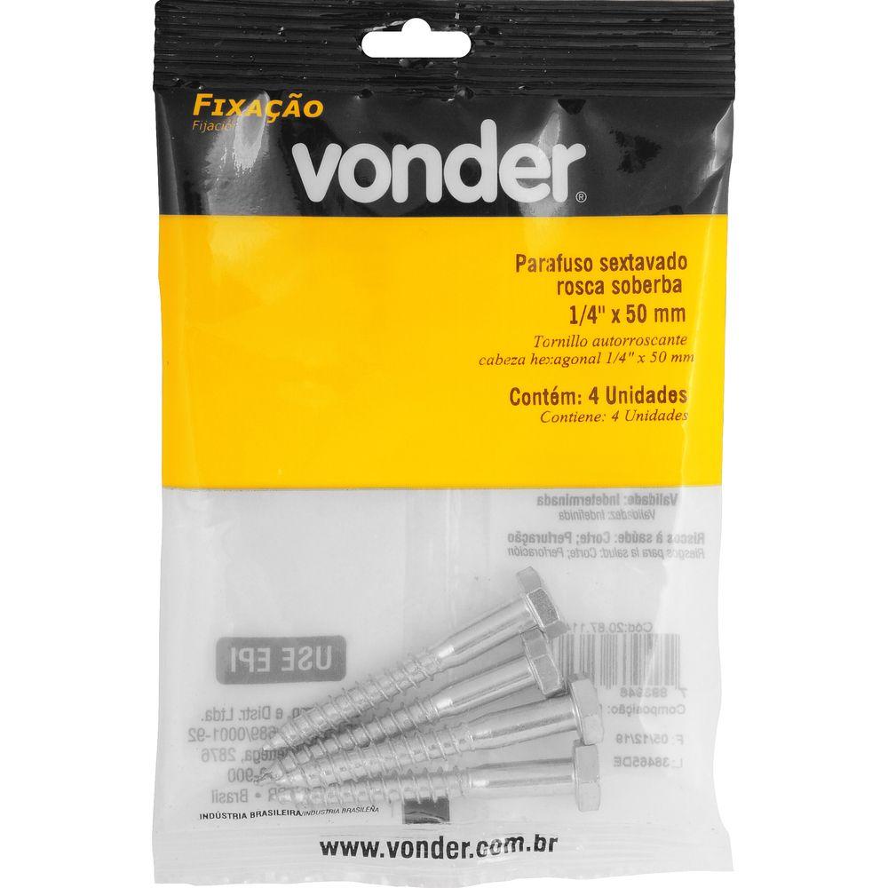 Parafuso Sextavado Rosca Soberba 1/4''x50mm 4 peças Vonder - 3