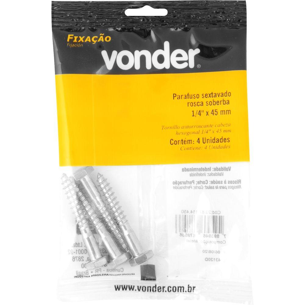 Parafuso Sextavado Rosca Soberba 1/4''x45mm 4 peças Vonder - 3
