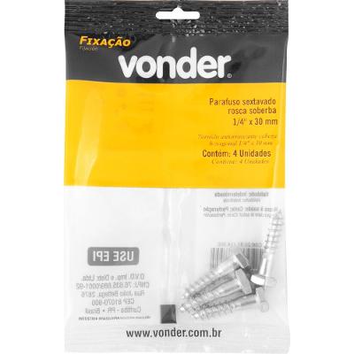 Parafuso Sextavado Rosca Soberba 1/4''x30mm 4 peças Vonder