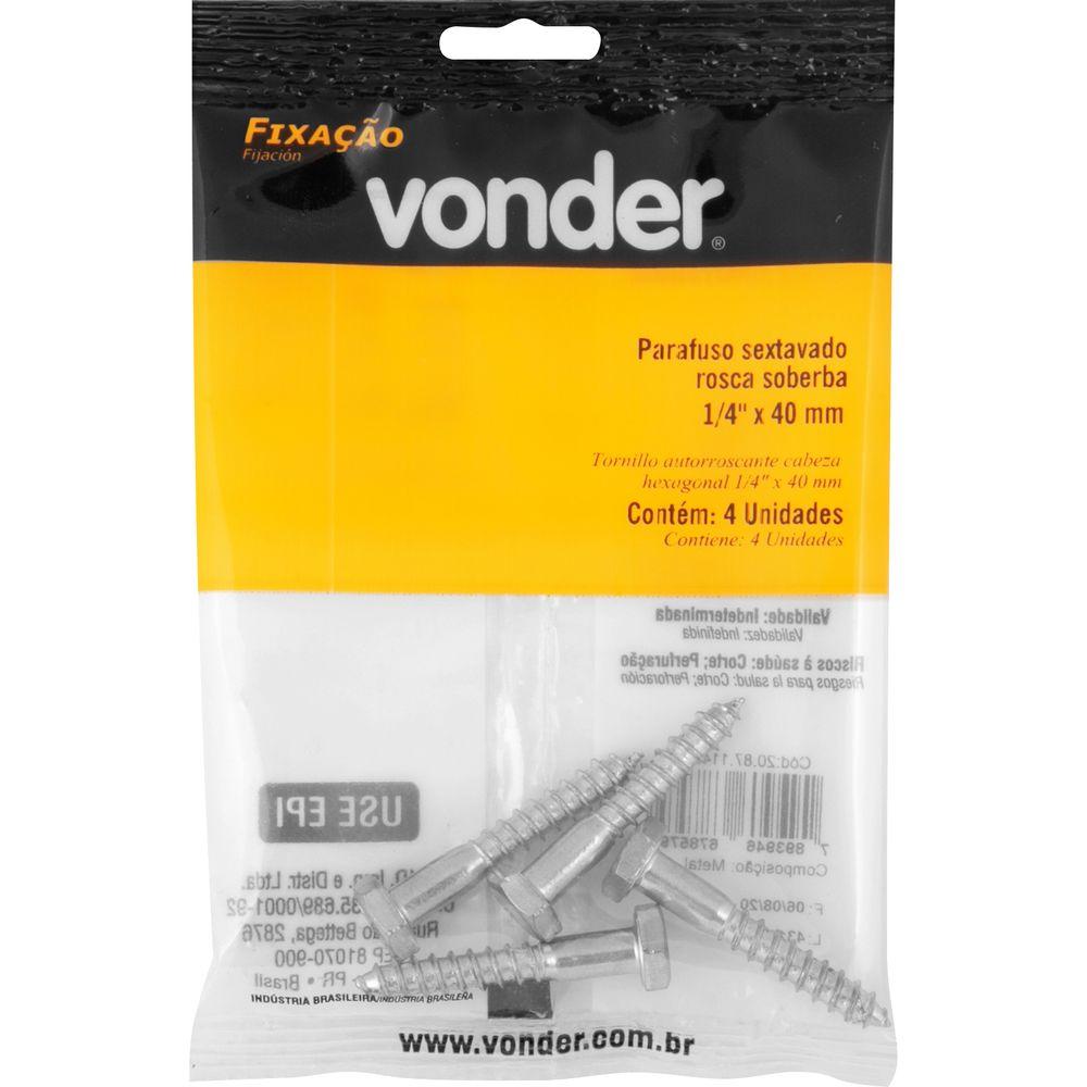 Parafuso Sextavado Rosca Soberba 1/4''x40mm 4 peças Vonder - 2