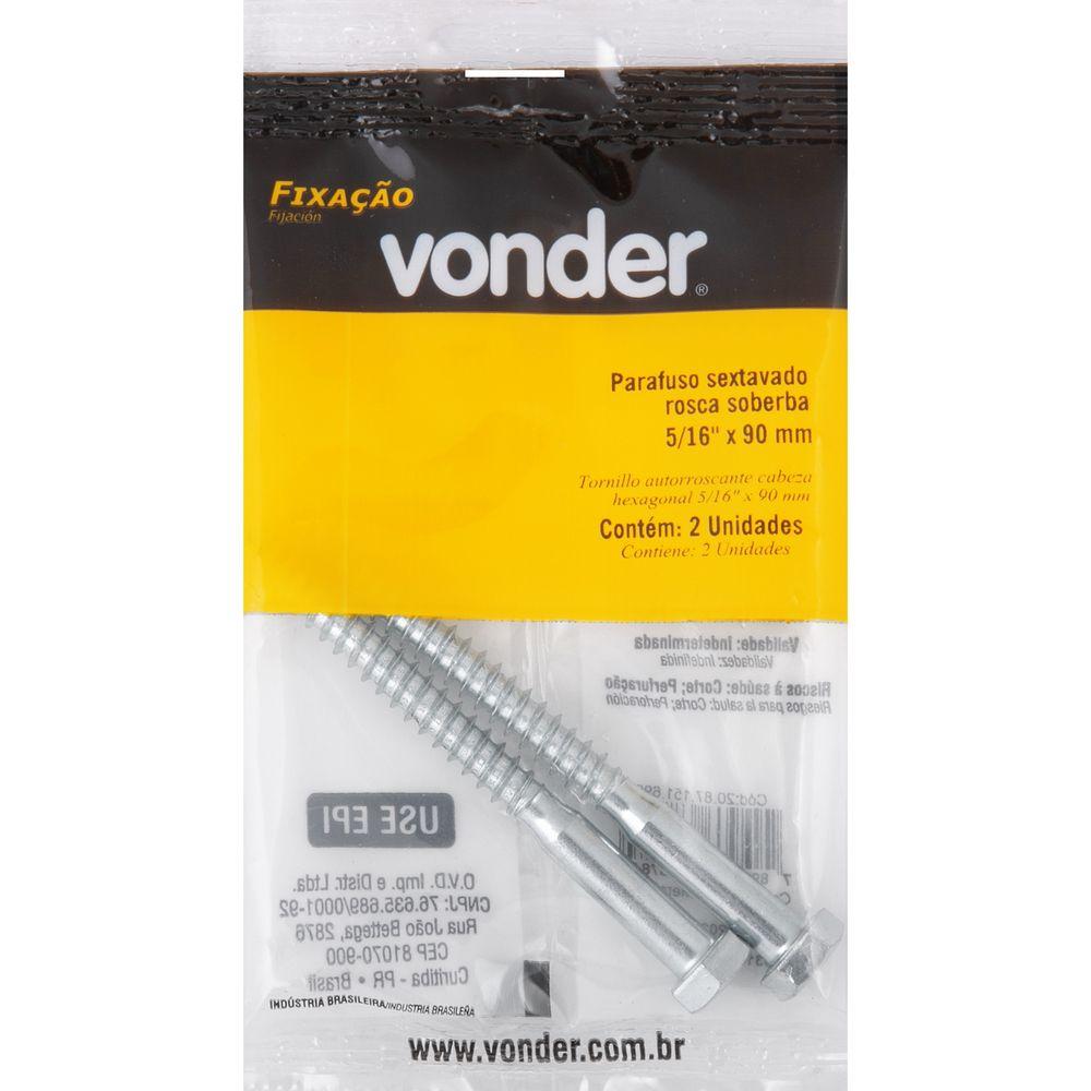 Parafuso Sextavado Rosca Soberba 5/16''x90mm 2 peças Vonder - 3