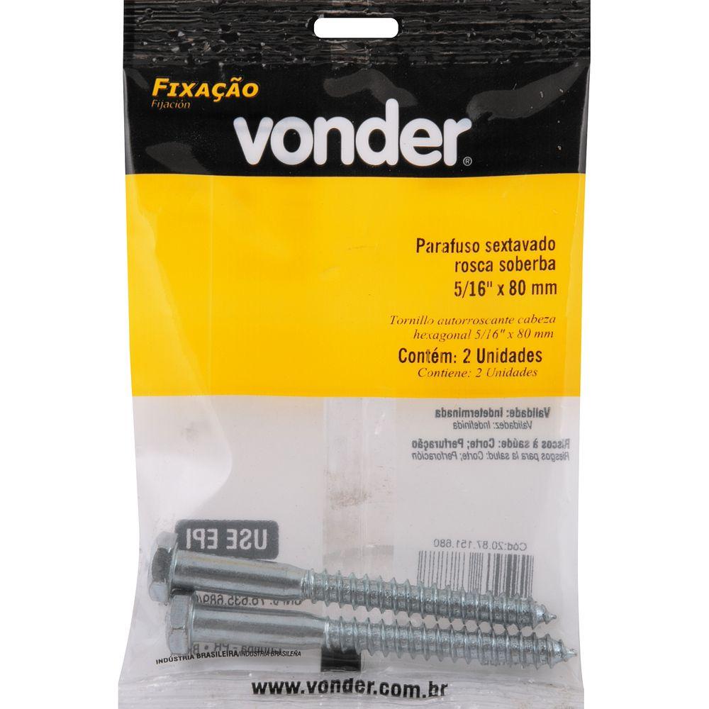 Parafuso Sextavado Rosca Soberba 5/16''x80mm 2 peças Vonder - 3