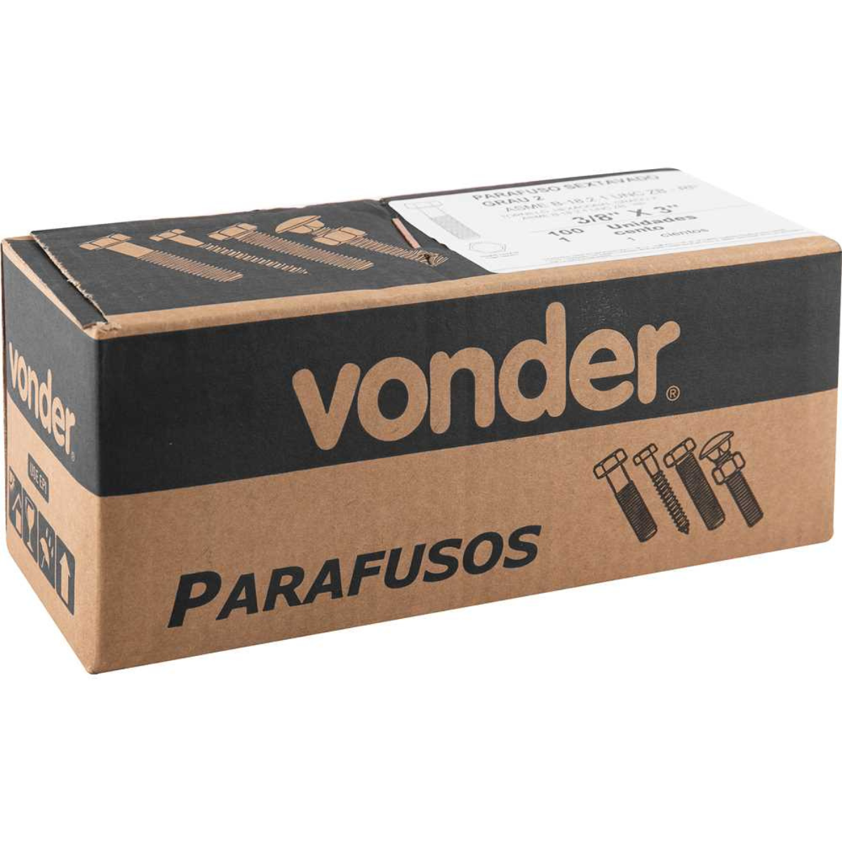 Parafuso Sextavado(10076) Nc Zb 3/8 X 3" Vonder - 3