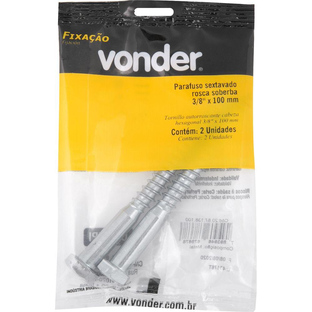 Parafuso Sextavado Rosca Soberba 3/8''x100mm 2 peças Vonder - 3
