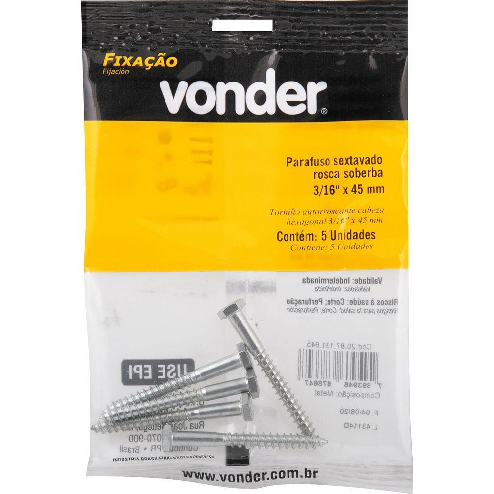 Parafuso Sextavado Rosca Soberba 3/16''x45mm 5 peças Vonder - 2