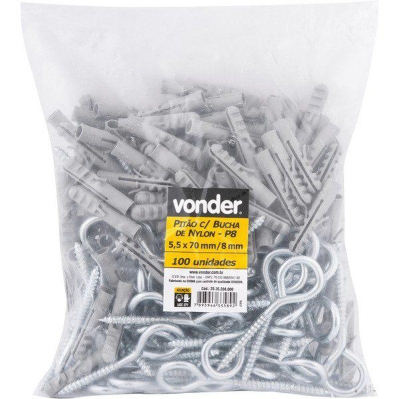 Pitão 5,5x70mm zincado c/ bucha 8mm p-8 c/ 100 peças Vonder - 3