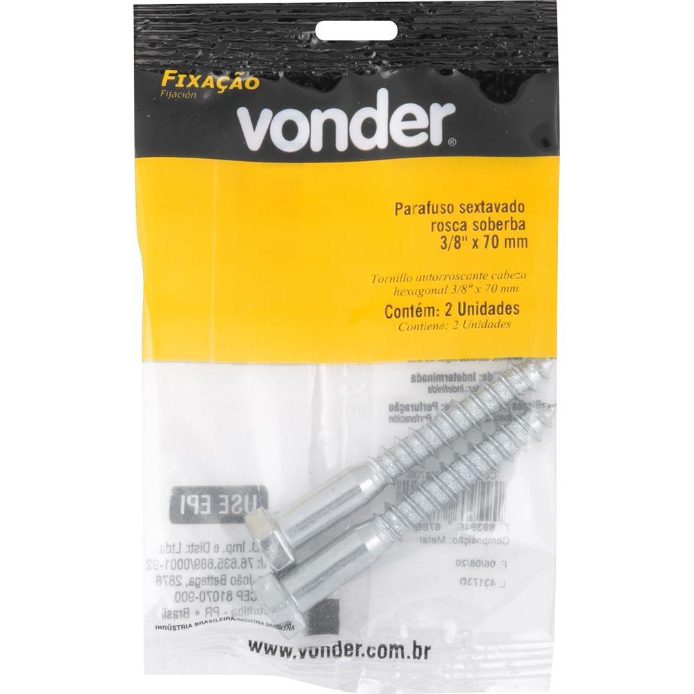 Parafuso Sextavado Rosca Soberba 3/8''x70mm 2 peças Vonder - 3
