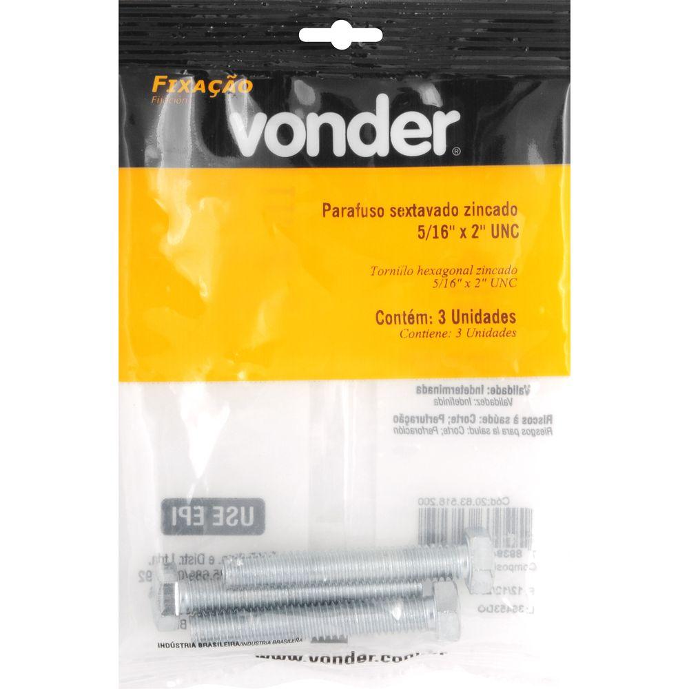 Parafuso Sextavado Zincado 5/16'' X 2'' Unc Vonder - 3