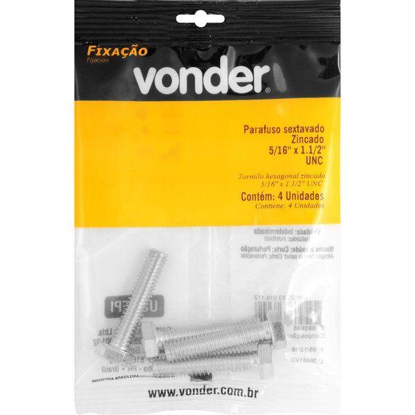 Parafuso Sextavado Zincado 5/16'' X 1.1/2'' Unc Vonder - 3