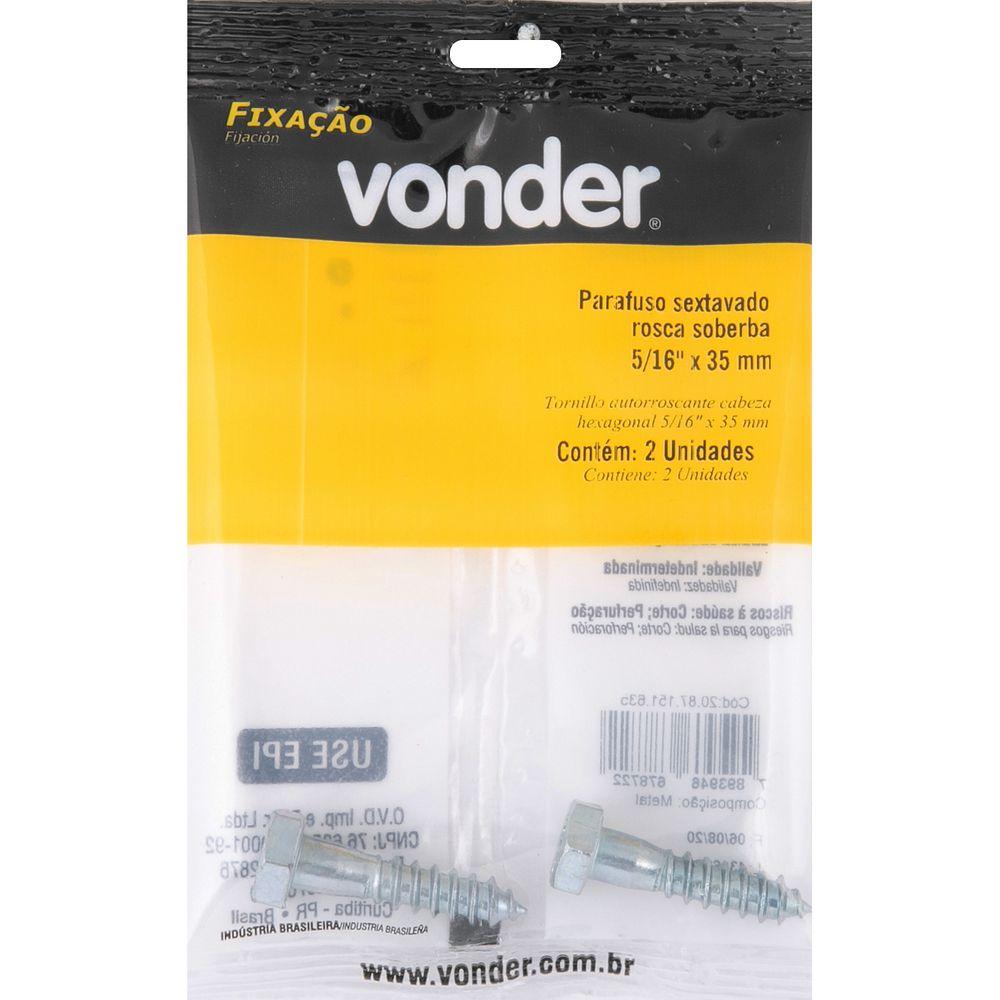 Parafuso Sextavado Rosca Soberba 5/16''x35mm 2 peças Vonder - 3