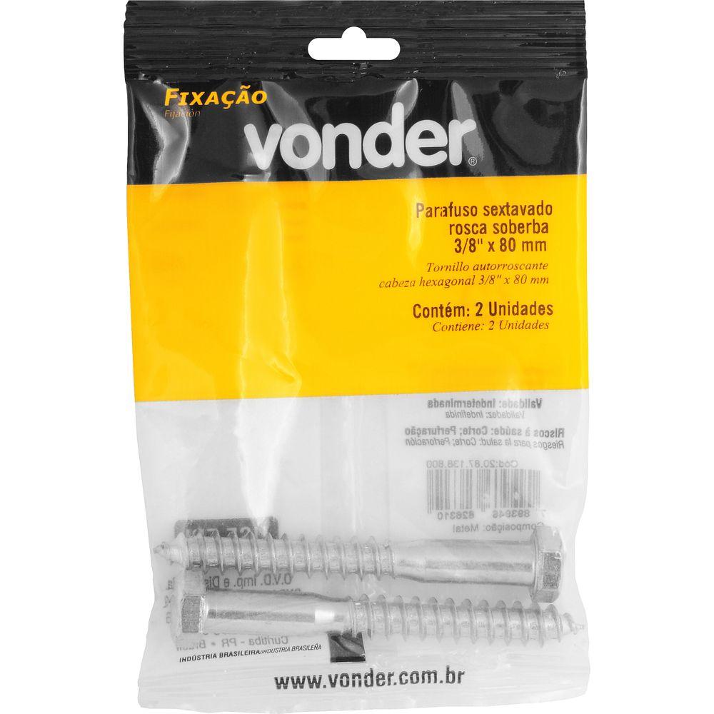 Parafuso Sextavado Rosca Soberba 3/8x80mm com 2 peças Vonder - 3