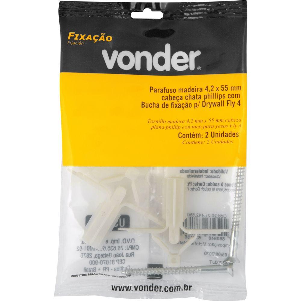 Parafuso Madeira Phillips 4,2x55mm c Bucha Nylon Fly4 Vonder - 3