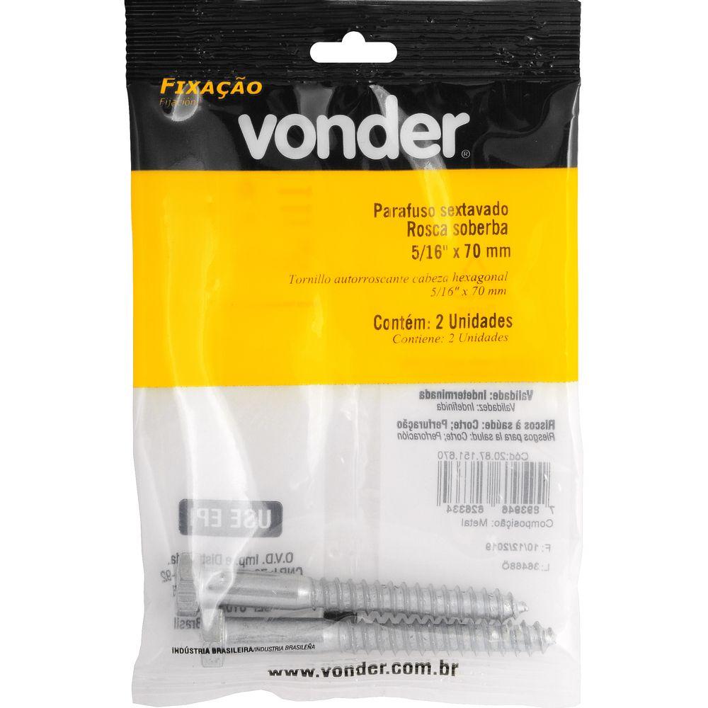 Parafuso Sextavado Rosca Soberba 5/16''x70mm 2 peças Vonder - 2