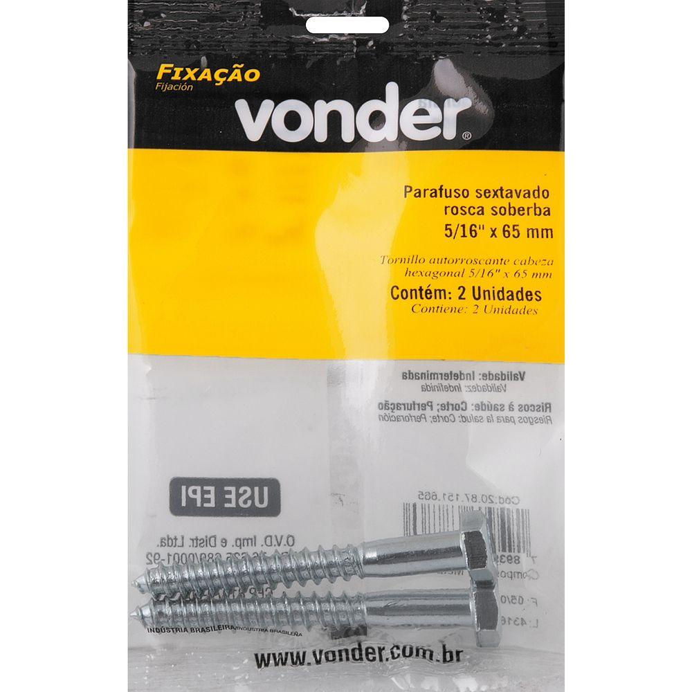 Parafuso Sextavado Rosca Soberba 5/16''x65mm 2 peças Vonder - 3
