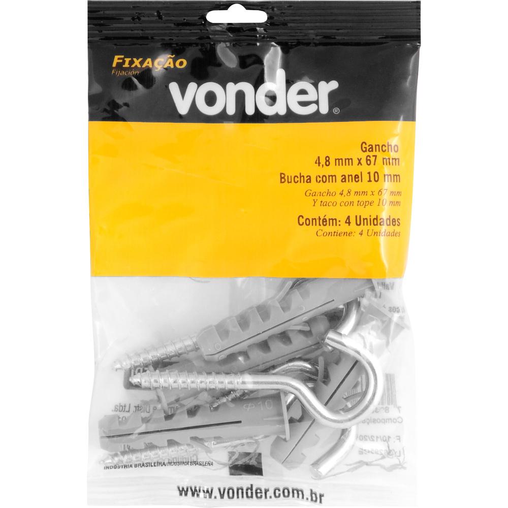 Gancho e Bucha Plástica com Anel 10,0 mm com 4 peças Vonder - 2
