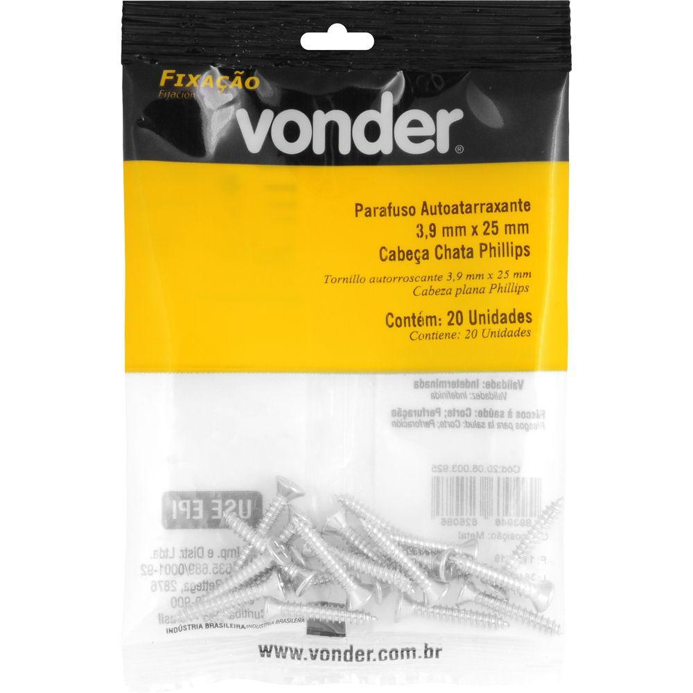 Parafuso Autoatarraxante 3,9x25 Phillips c/ 20 peças Vonder - 3